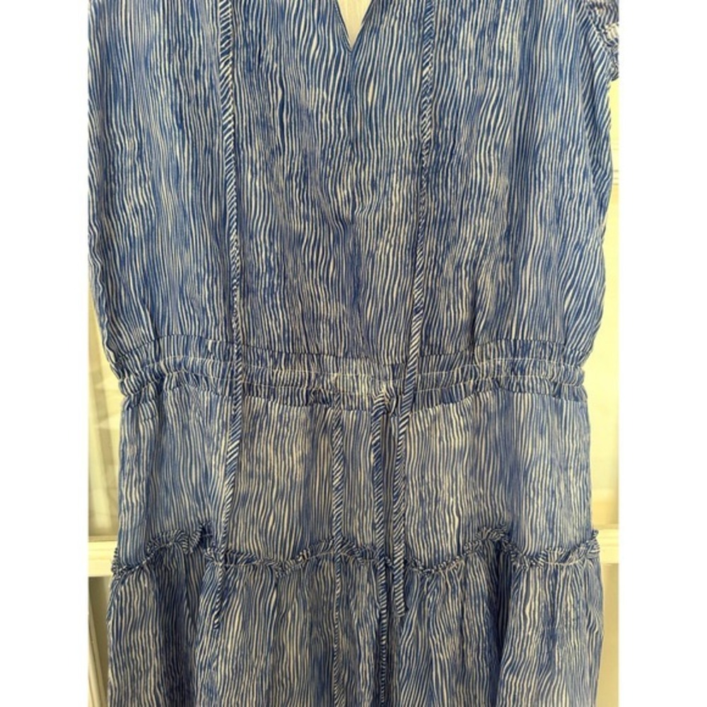 Pinch Ruffle Dress Tiered Striped Sleeveless Blue White Size M - Picture 5 of 8